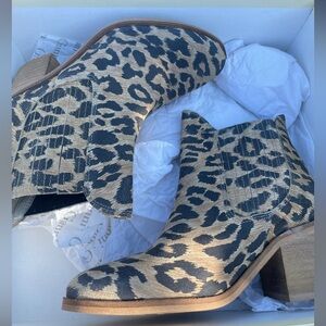 Ganni Beige and Black Leopard Ankle Boots
